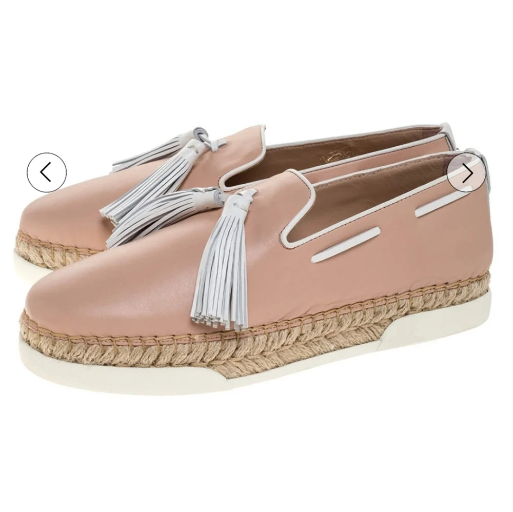 Tod's Caramel Pink Leather Tassel Espadrille Loafers Size 37